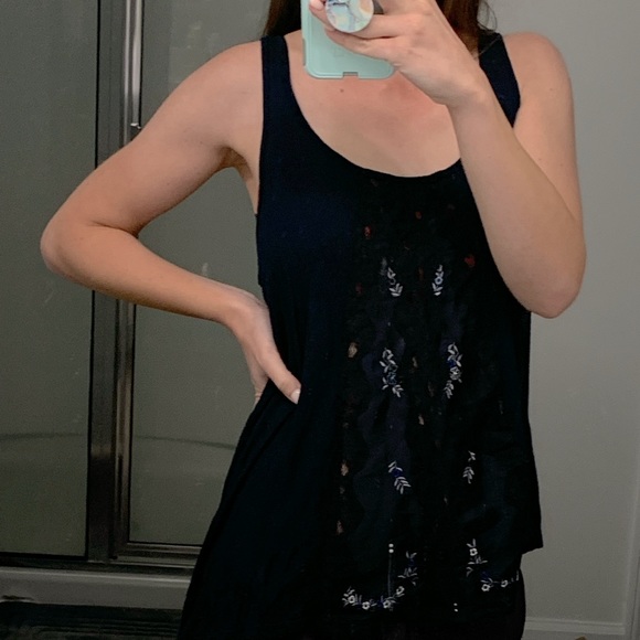 Free People Tops - Free People Lace Front Tank | Black & Blue | Women’s Medium